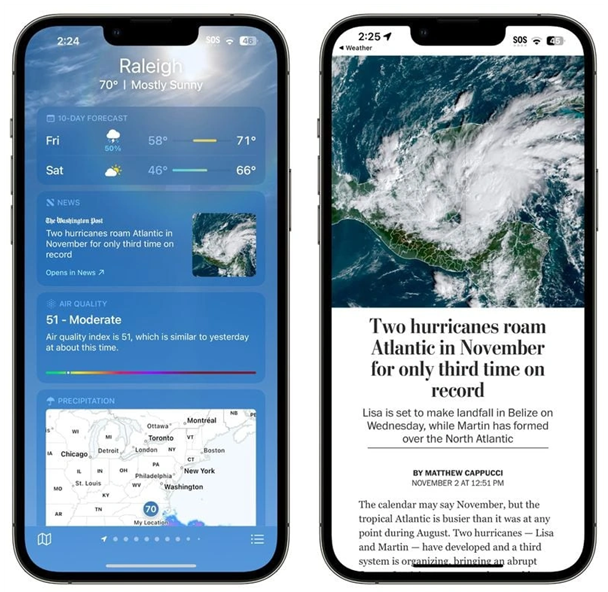 灵石苹果14维修分享iPhone 14手机如何看天气时顺带看新闻 