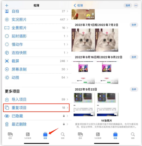 灵石苹果手机维修分享iOS 16 中相册重复项目功能使用方法 