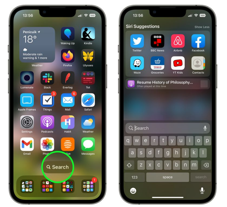 灵石苹果手机维修分享升级到 iOS 16 后，如何删除主屏幕上的搜索按钮 