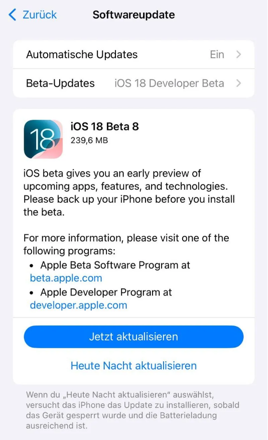 灵石苹果手机维修分享苹果 iOS / iPadOS 18 开发者预览版 Beta 8 发布 